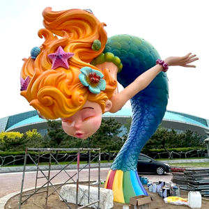 Sculpture d'extérieur réaliste abstraite de grande taille en fibre de verre et résine, statue de phénix rouge, de sirène ou de dragon - Product Image 1