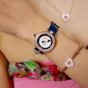 Nouvelle montre à quartz 2026 avec cadran <span class=keywords><strong>ciel</strong></span> étoilé 3D papillon, incrustation de cristaux, boîtier or rose, bracelet en cuir <span class=keywords><strong>bleu</strong></span> - Product Image 5