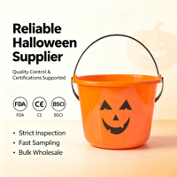 Seau citrouille en plastique d'Halloween avec poignée, seau à bonbons pour la fête des enfants, seau de rangement, seau décoratif de fête, vente en gros