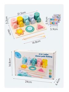 3 in 1 Stacker Colorful Shapes Sorter Blocks Fishing Game Wooden Table Toy for Children - Product Image 6