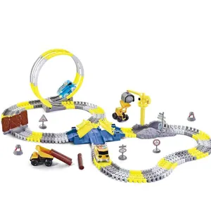 180pcs boy's engineering mobile machinery shop truck toy construction yellow and gray track for kids racing track slot toys