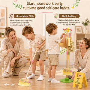Ensemble <span class=keywords><strong>de</strong></span> nettoyage en bois 8 pièces pour enfants, <span class=keywords><strong>kit</strong></span> <span class=keywords><strong>de</strong></span> jouets <span class=keywords><strong>de</strong></span> ménage pour tout-petits avec balai, serpillière, pelle, brosse et plumeau, jouets <span class=keywords><strong>de</strong></span> nettoyage pour jeu d'imitation - Product Image 2