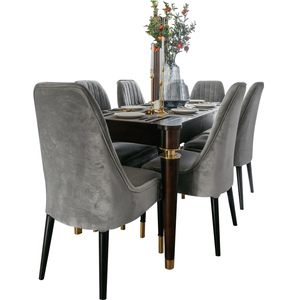 Luxury American Modern Luxury <strong>4</strong> - 6 Seater <strong>Grey</strong> Velvet <strong>Chairs</strong> Walnut Solid Wood Table <strong>Dining</strong> Table <strong>Set</strong> - Product Image 6