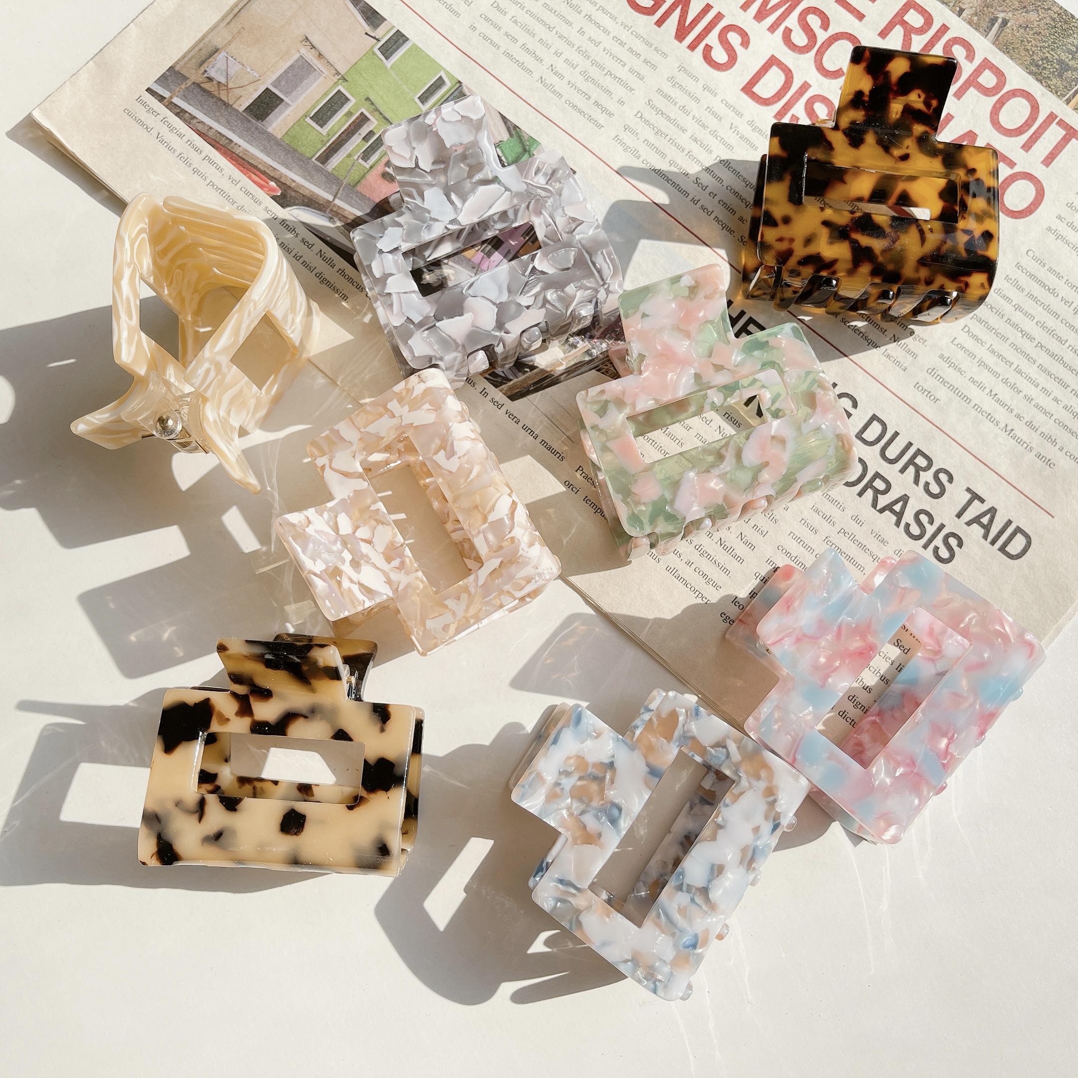 Yucat оптовые пользовательские новые женские модные квадратные ацетатные заколки для волос разных цветов Акриловые зажимы для волос с уксусной кислотой для девочек