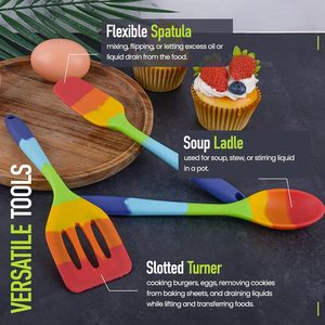 Heat Resistant Rainbow Cooking Utensils <b>Silicone</b> Spoon Spatula Ladle Cooking Utensil Set for Kitchen - Product Image 3