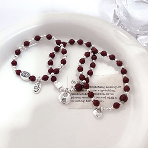 S925 Sterling <b>Silver</b> Red Beaded Bracelet With Fu <b>Charm</b> For Women Everyday Wear - Product Image 3