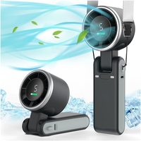 Ventilateur portable N607 à 5 vitesses pour maquillage, camping, voyage, refroidissement, pliable et à suspendre au cou, avec moteur turbo sans balais