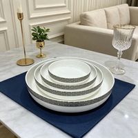 Ensemble de bols de service en céramique blanche avec support métallique, style européen sous glaçure, pour la maison, les restaurants et les fêtes
