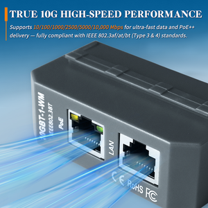 Din Mount cổng duy nhất 10 Gigabit 802.3bt PoE ++ phun IEEE 802.3af/at/BT 90W đầu ra tối đa hoạt động giữa nhịp PoE phun - Product Image 4