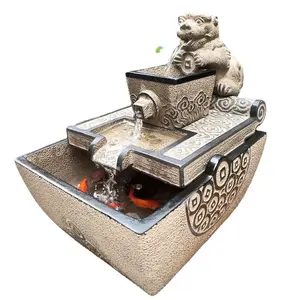 Fengshui Decoration Office Front Desk New Chinese Style Zhaocai Tea Room Fountain Desktop Resin Rock Fountain