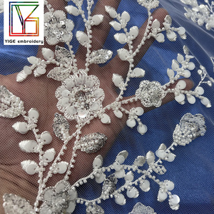 Mới Sang Trọng 3D Đính Cườm Sequin Vải Tuyn Ren Vải Pháp Wedding Thêu Sequins Trắng Bridal <span class=keywords><strong>Net</strong></span> Ren Vải Cho Evening Dresses - Product Image 3