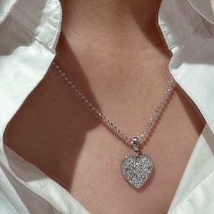 Pendentif en argent pur S925 en forme de cœur avec zircon, style rétro français, luxe léger et simple, style antique, pendentif en forme de cœur tendance - Product Image 2