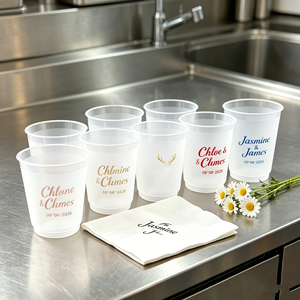 Gobelets en plastique jetables décoratifs, 4 motifs, 7 et 12 oz, gobelets Mr et Mme pour décorations de mariage, réception, fête prénuptiale, anniversaire - Product Image 1
