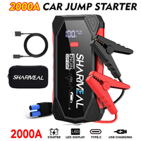 SHARMEAL Démarreur de Batterie de Voiture 4-en-1 Multifonction 12V, Power Bank 2000A 7200mAh, Démarreur Portable pour Voiture