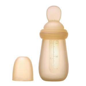 Biberon en silicone à presser 2 en 1 avec cuillère pour bébé de 0 à 12 mois, sans BPA, cuillère souple avec design de tétine - Product Image 4