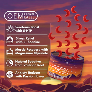 Gummies pour le sommeil sans mélatonine, suppléments végétaliens en gommes, OEM, naturels, 5 mg, 10 mg, GABA, L-théanine, Gummies à la mélatonine - Product Image 3