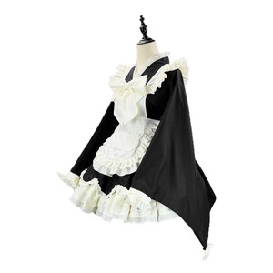 Japanese Style Lolita Maid Dress Black Polyester Women's Cosplay Costume With Wood Ear Edge And Ruffles - Product Image 5