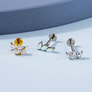 ASTM F136 titane fileté intérieurement corps <span class=keywords><strong>Piercing</strong></span> bijoux lèvre nez <span class=keywords><strong>oreille</strong></span> Labret <span class=keywords><strong>anneau</strong></span> se termine avec Zircon - Product Image 2