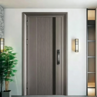 Porte d'entrée de sécurité en acier robuste moderne avec serrure intelligente automatique antivol, résistance au feu 60 minutes, pour usage extérieur de villas et hôtels