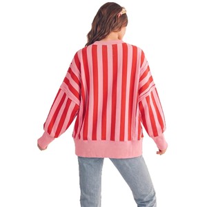 2026 Autumn Lined Front Logo <strong>Christmas</strong> Striped Letter Embroidery <strong>Womens</strong> Loose-Fit Crew-Neck Pullover <strong>Sweatshirt</strong> - Product Image 5