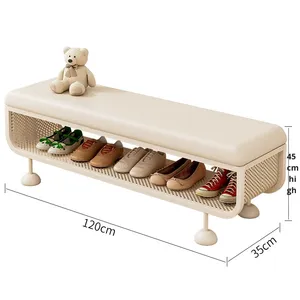 Sgabello Portascarpe in Metallo per Ingresso <span class=keywords><strong>con</strong></span> Vano Portaoggetti, Design Lussuoso per Corridoio e Entrata - Product Image 1