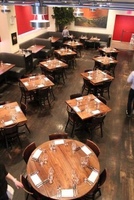 Muebles Comerciales de Estilo Retro Baratos, Mesa de Comedor de Madera para Restaurante con Tapa de Madera y Patas de Metal