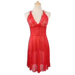Traje Erótico <span class=keywords><strong>de</strong></span> una Pieza <span class=keywords><strong>de</strong></span> Encaje Transparente con Escote Profundo en V para Mujer, Realza el Busto Pequeño - Product Image 1
