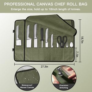 Free sample Canvas Chef Knife <b>Roll</b> <b>Bag</b> 10 Knife Slots Large Zipper Pocket Durable 10oz Knife Case Adjustable Shoulder Strap men - Product Image 6