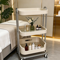 Chariot de rangement roulant de qualité professionnelle avec plateau en bois, support mobile pour hôtel, coiffure, soins du visage, spa capillaire, salon de beauté