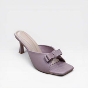 Trendy Purple Lavender Square Toe Mule High Heel Sandals <b>Bow</b> Accent Slip on Anti-Slip Lightweight Casual Party Wedding Footwear - Product Image 1