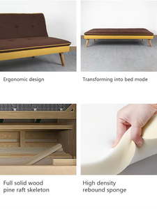 Durable Solid Wood Leg Convertible <b>Sofa</b> Bed Brown Blue Multi Functional <b>Folding</b> Couch for Apartment and Dorm Use - Product Image 5