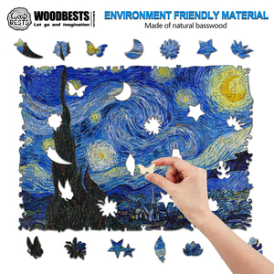 Rompecabezas de madera de la Noche Estrellada de Van Gogh, 100-300 piezas, esquinas onduladas, impresión a todo color, juguete educativo para regalos de museos de arte - Product Image 3