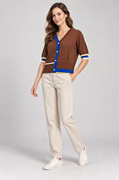 Cardigan en tricot à manches courtes pour femme, col en V, boutonné, pull décontracté, OEM ODM, marque privée, vente en gros