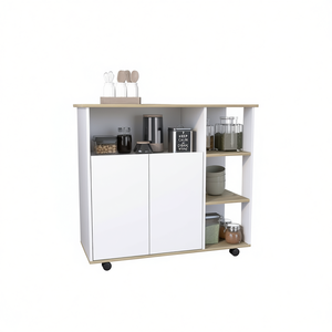 Carrito de Almacenamiento Benton para Isla de Cocina, 4 Estantes, Roble Claro/Blanco, Diseño Moderno y Duradero - Product Image 1