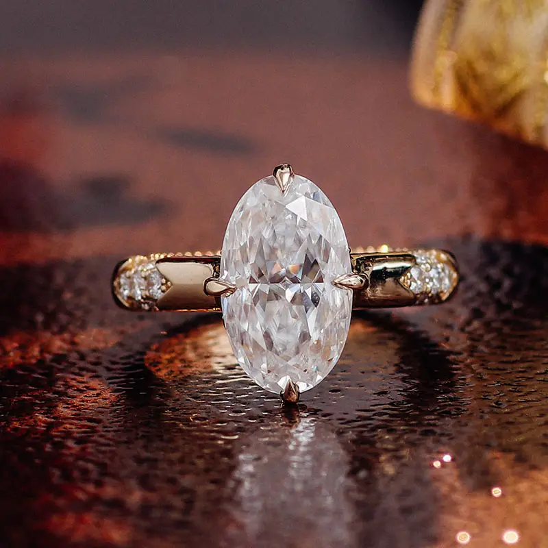 Anel de noivado feminino, joias personalizadas de 18k de ouro branco com cor d oval corte moissanite, joias para mulheres