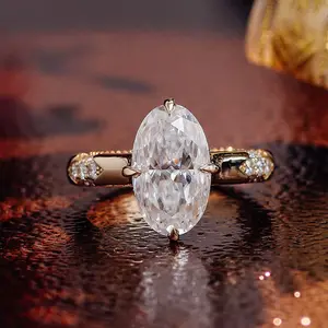 普罗旺斯珠宝定制18k白金D色椭圆形切割摩石女性珠宝结婚戒指订婚戒指