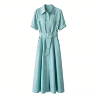 Robe longue élégante vintage en lin de couleur menthe pour femme, col polo, taille ajustée, amincissante, idéale pour le bureau et les trajets quotidiens, été