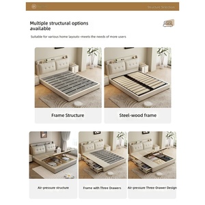 Solid <strong>Pine</strong> Wood King Queen Full Size Modern <strong>Bed</strong> <strong>Frame</strong> Double Upholstered Fabric Soft <strong>Bed</strong> with Bedside Table and Storage - Product Image 5