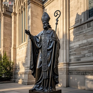 Iglesia gran decoración al aire libre bronce fundido Irlanda patrón sosteniendo cetro y vistiendo inglete tamaño real St Patrick estatua <span class=keywords><strong>de</strong></span> latón - Product Image 4