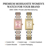 Montre pour femme à cadran carré en moissanite, marque privée, logo personnalisé OEM, montre-bracelet pour boutique de bijoux, vente en gros en ligne