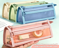 Étui à crayons transparent en maille de nylon double couche, sac de rangement portable de grande capacité pour fournitures scolaires