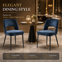Samt-Esszimmerstuhl in Gewerbequalität für Restaurant und Hotel, Offene Rückenlehne, Ergonomisch Geformter Stuhl, Gepolstert mit Schwarzen Metallbeinen