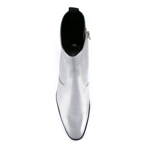 Botas Chelsea de piel auténtica para hombre, zapatos de boda informales con cremallera plateada y punta estrecha, para invierno, tobillo, pasarela, espectáculo - Product Image 3