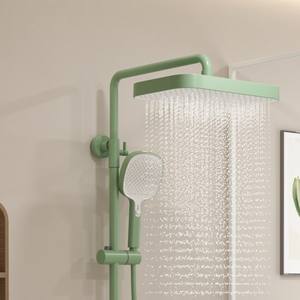 Étagère <span class=keywords><strong>de</strong></span> rangement en laiton vert bonbon à double poignée système <span class=keywords><strong>de</strong></span> <span class=keywords><strong>douche</strong></span> multifonctionnel à cascade avec <span class=keywords><strong>support</strong></span> <span class=keywords><strong>de</strong></span> barre coulissante pommeau <span class=keywords><strong>de</strong></span> <span class=keywords><strong>douche</strong></span> pressurisé - Product Image 4