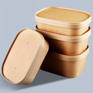 Tazones Rectangulares de Papel Kraft Impresos Personalizados, Recipientes Desechables para Llevar, Tapas Gruesas, Cajas de Embalaje para Comida Rápida, Cajas Mate - Product Image 1