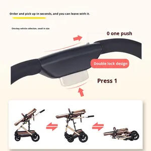 Xe đẩy em bé vải lanh nhẹ, gấp gọn một chạm, tầm nhìn cao, sử dụng được bốn mùa, giảm xóc bốn bánh, bán buôn - Product Image 3