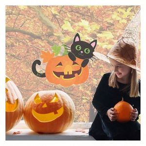 Pegatina Personalizada de Halloween para Ventana con Diseño de Gato y Calabaza para Exhibición en Tiendas o Decoración Otoñal del Hogar - Product Image 1