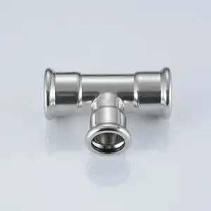 Stainless Steel 304 316L Water Supply Pipe Fittings Thin-wall EN10312 M Profile Press Fittings 22mm*15mm Reducing Tee