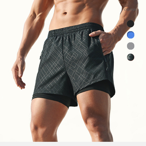 Pantaloncini da Corsa Estivi Leggeri <span class=keywords><strong>2</strong></span> in 1 per Uomo, Asciugatura Rapida, Traspiranti, in Spandex/Poliestere, con Tasche con Zip e Chiusura con Cordoncino - Product Image 1