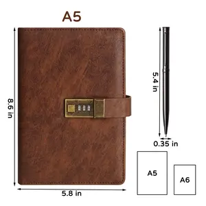 Direst Factory Custom Leather Password Business Hardcover Vintage Notebook With Code Lock Diary